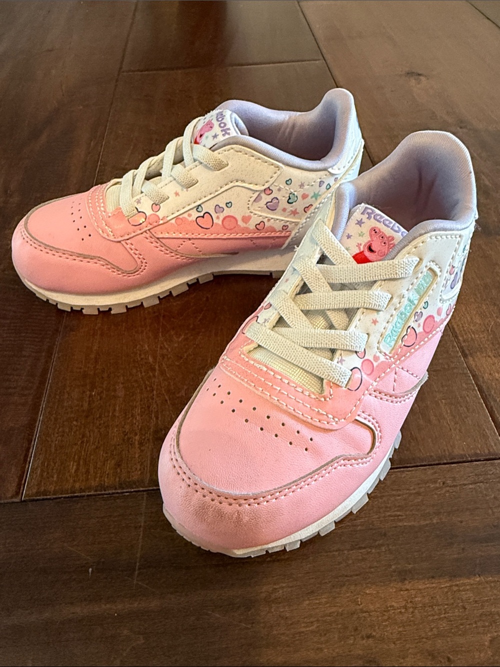 Reebok Kids Pink and White Heart Print Sneakers
